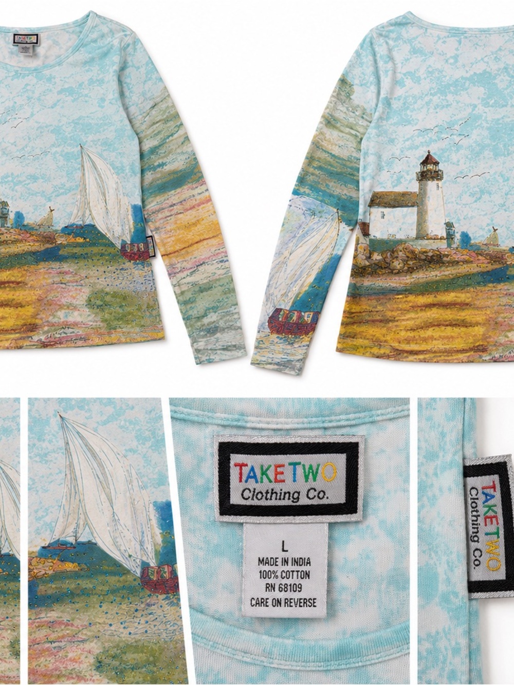 Take Two Lighthouse Coastal Scenic Long Sleeve Tee Size L